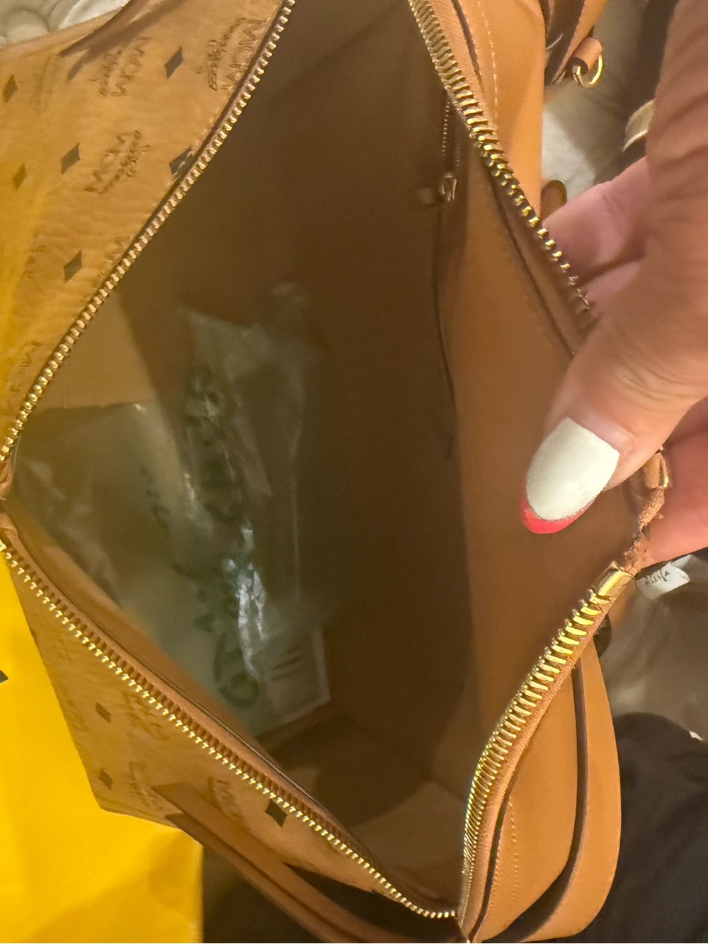MCM Mustard Yellow Suede Interior with Embossed Leather Patch - Picture 5 of 16